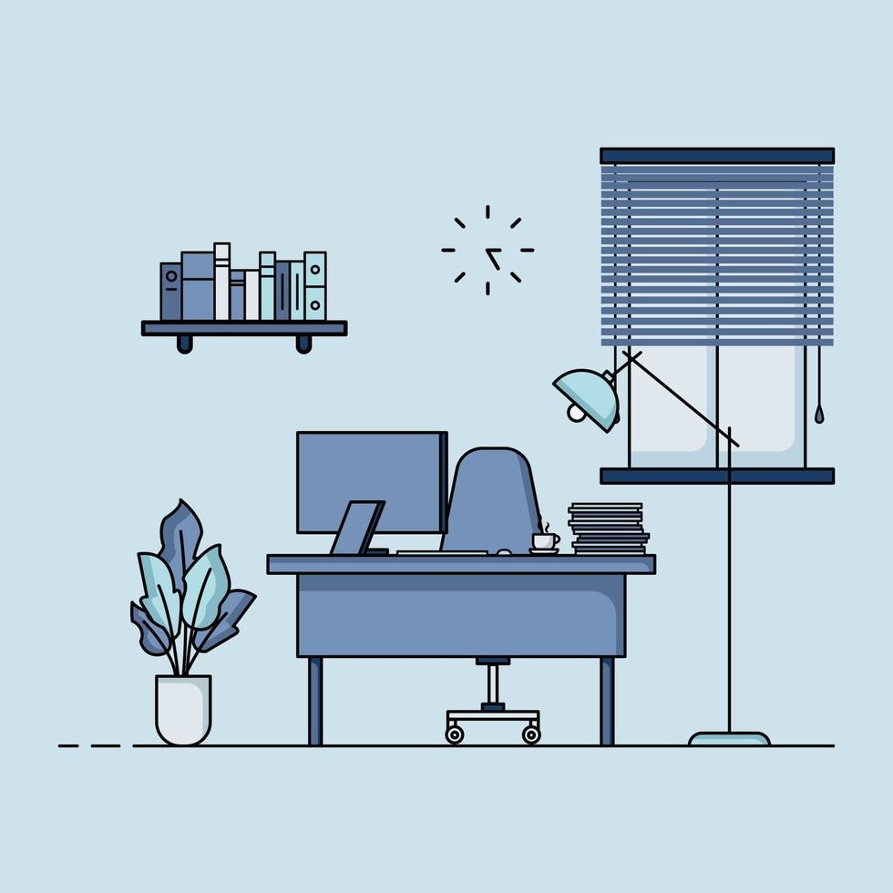 diseño plano de la mesa de trabajo, concepto de interior de la mesa de trabajo. vector