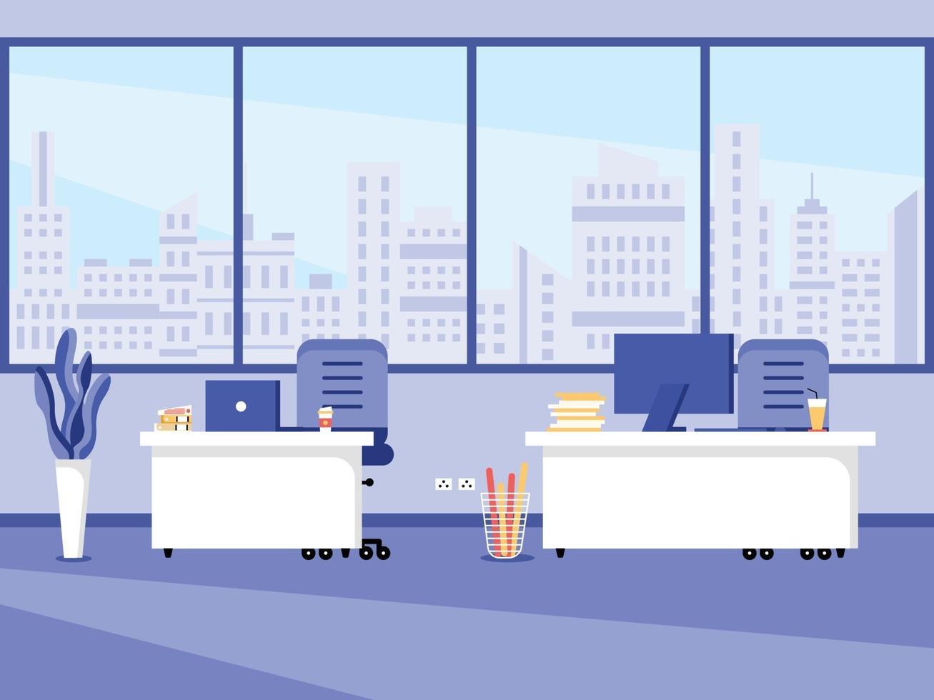 Concept of work station and office interior with furniture. vector