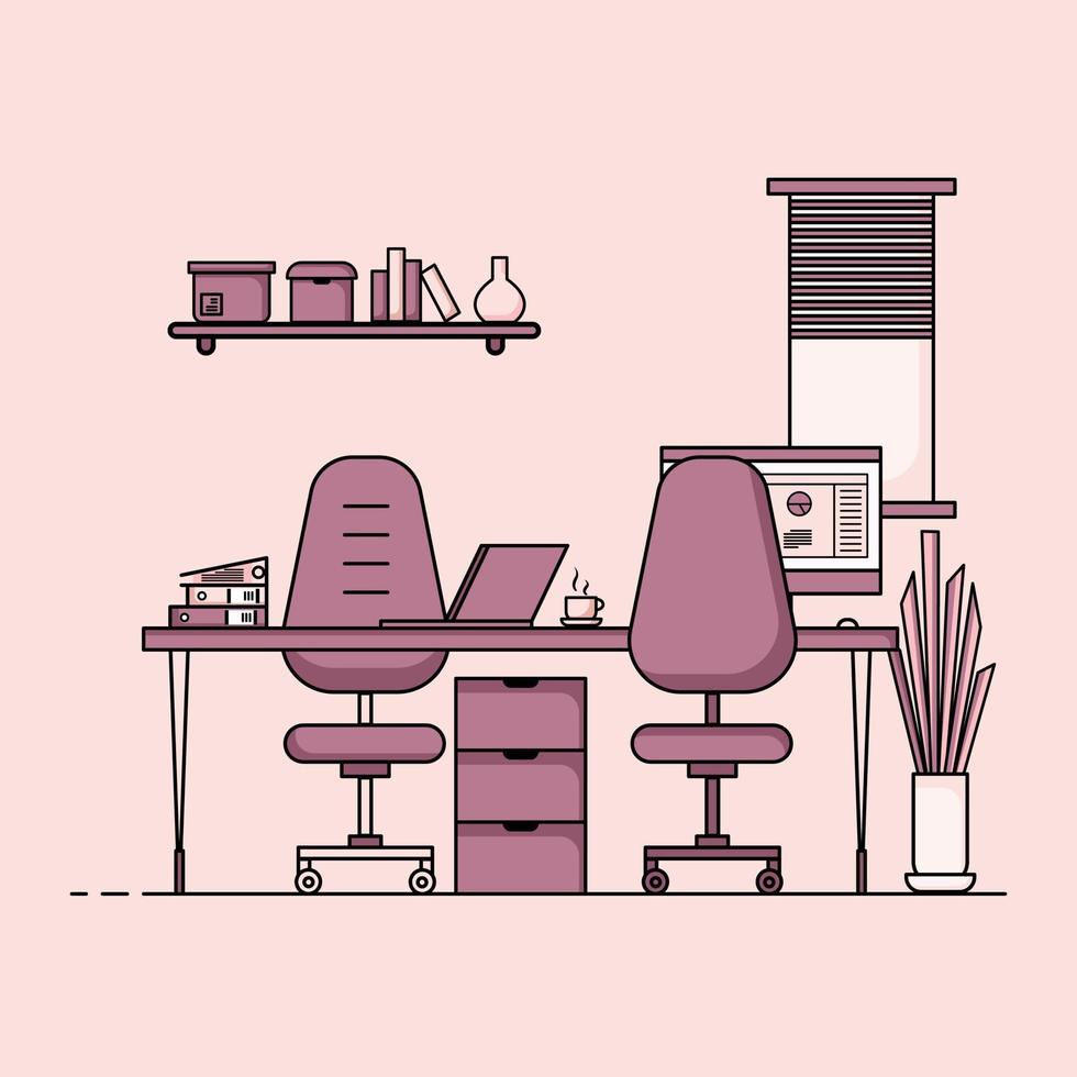 diseño plano de la mesa de trabajo, concepto de interior de la mesa de trabajo. vector