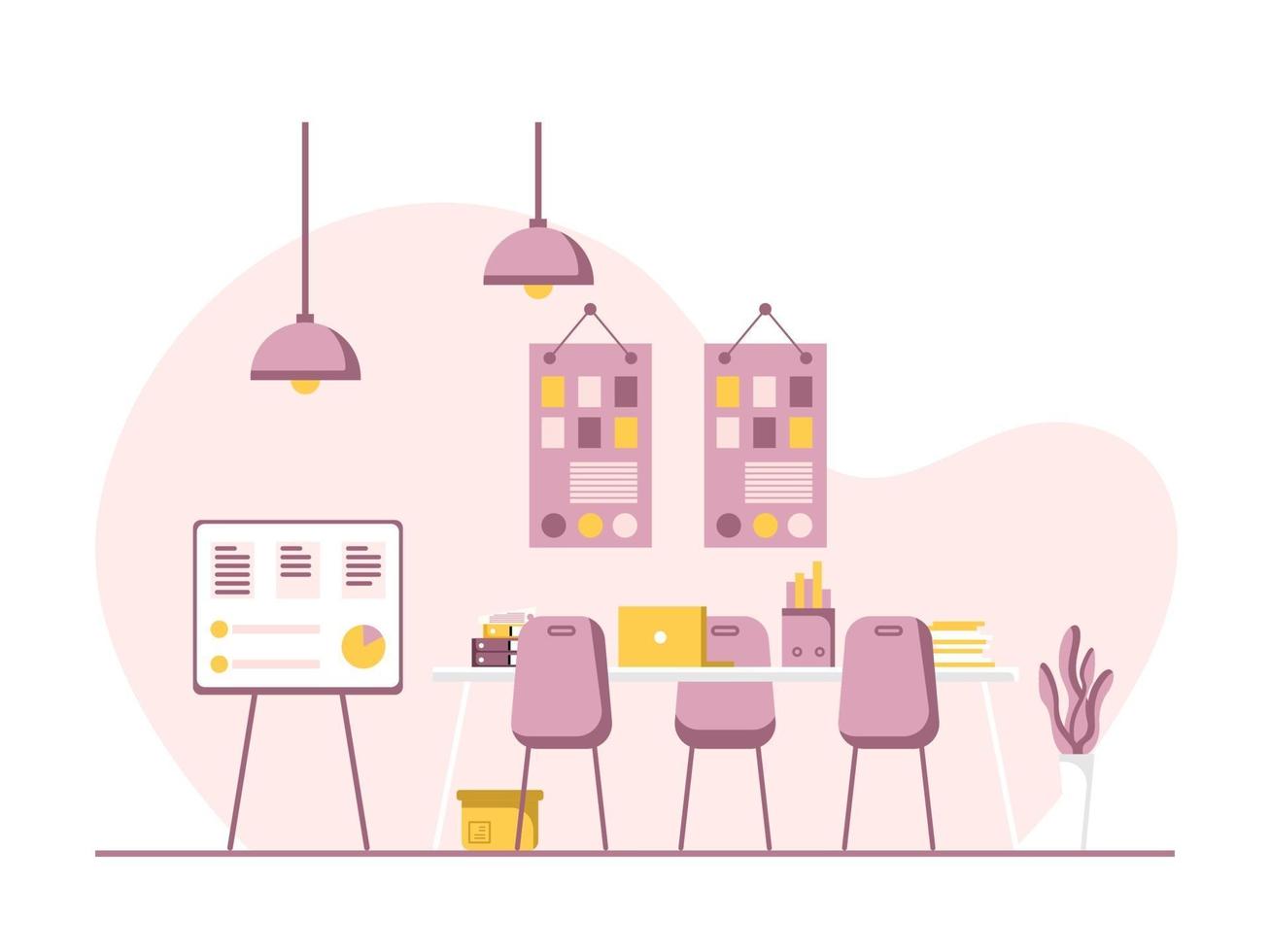 Concept of work station and office interior with furniture. vector