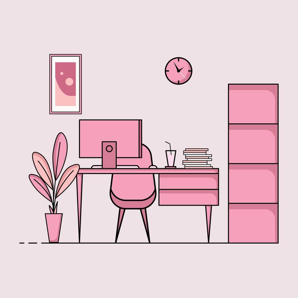 Working table flat design, Concept of working desk interior. vector