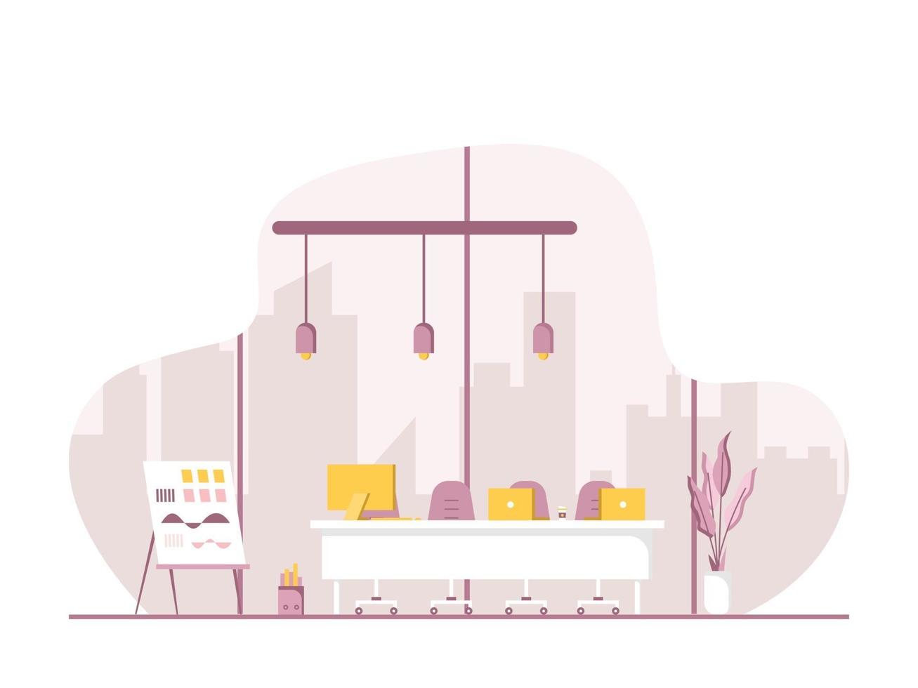 Concept of work station and office interior with furniture. vector