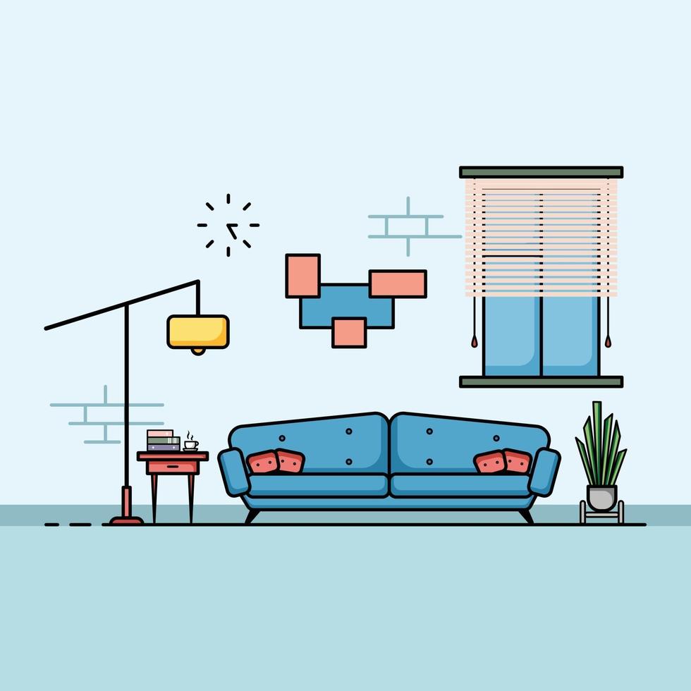 Flat design, Concept of living room interior with furniture. vector