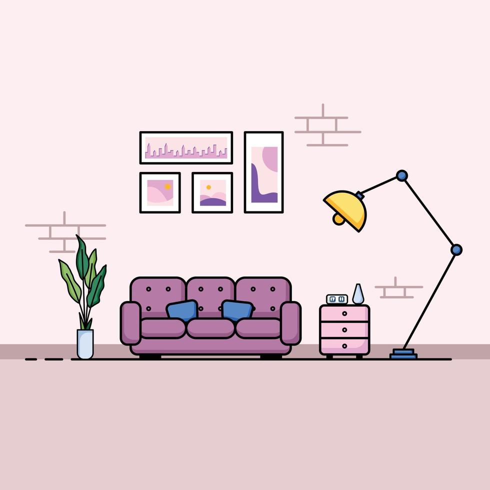 diseño plano, concepto de interior de sala de estar con muebles. vector