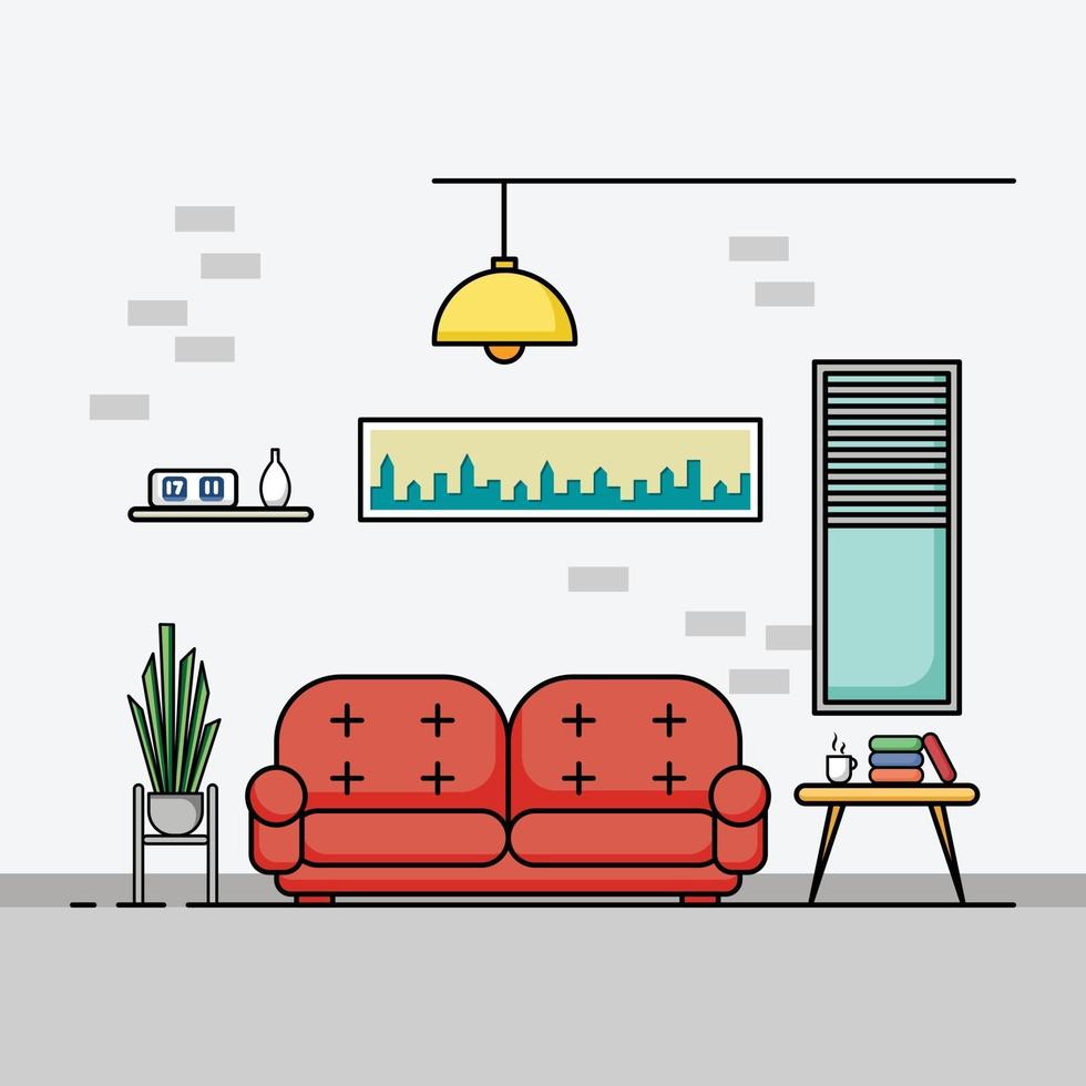 diseño plano, concepto de interior de sala de estar con muebles. vector
