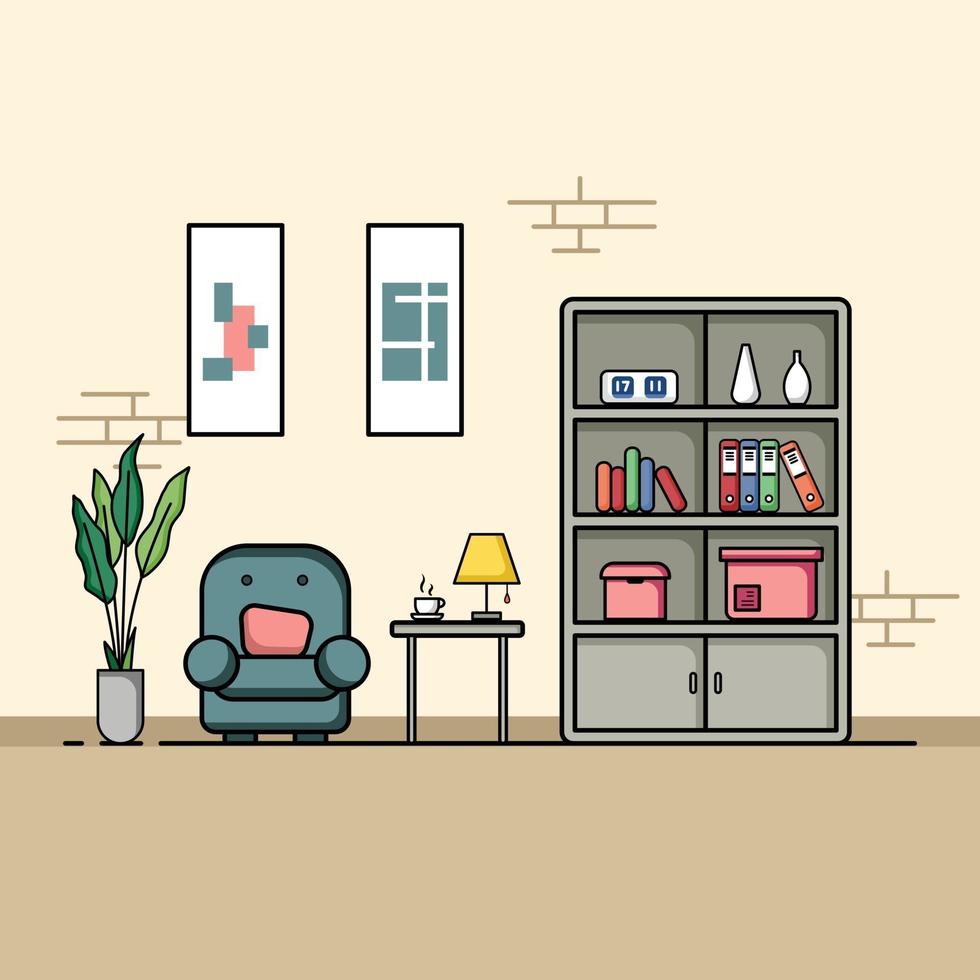 diseño plano, concepto de interior de sala de estar con muebles. vector