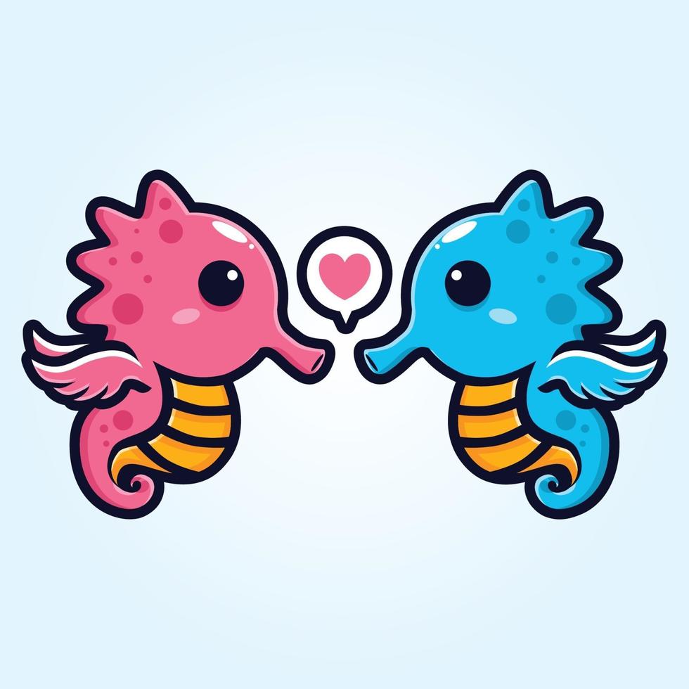 CUTE LOVE SEA HORSE DESIGN VECTOR MASCOT.