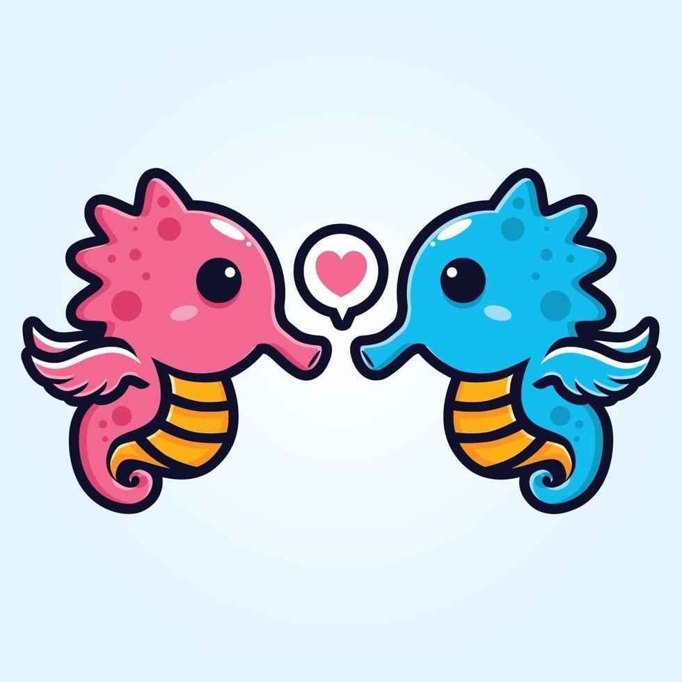 CUTE LOVE SEA HORSE DESIGN VECTOR MASCOT.