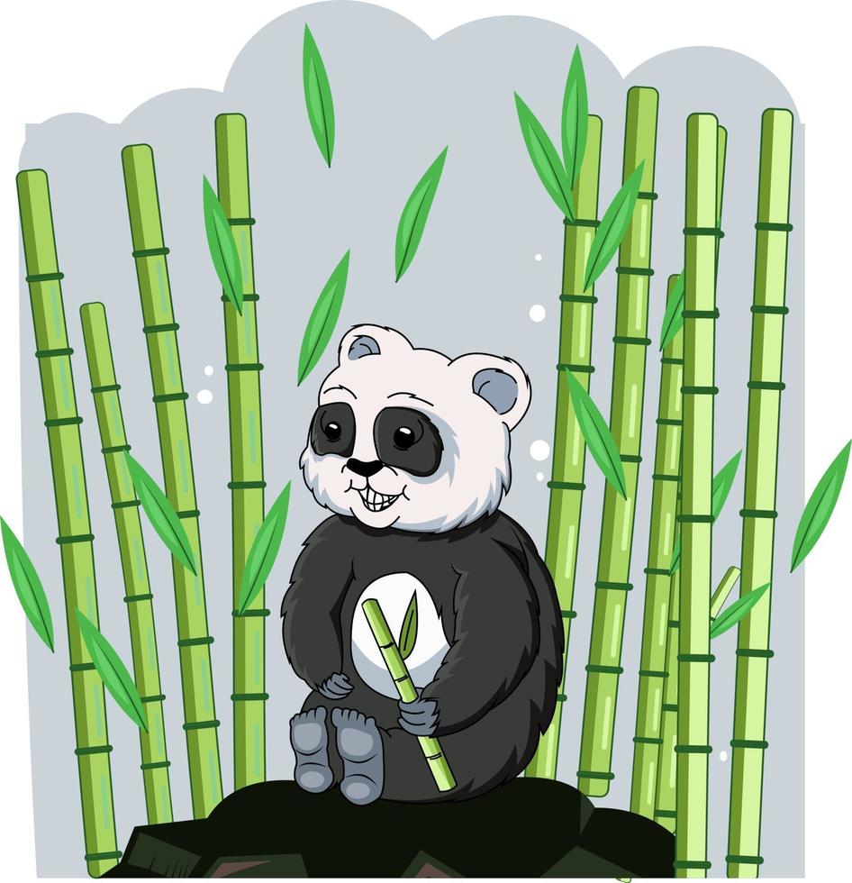 panda divertido en el vector de bambú