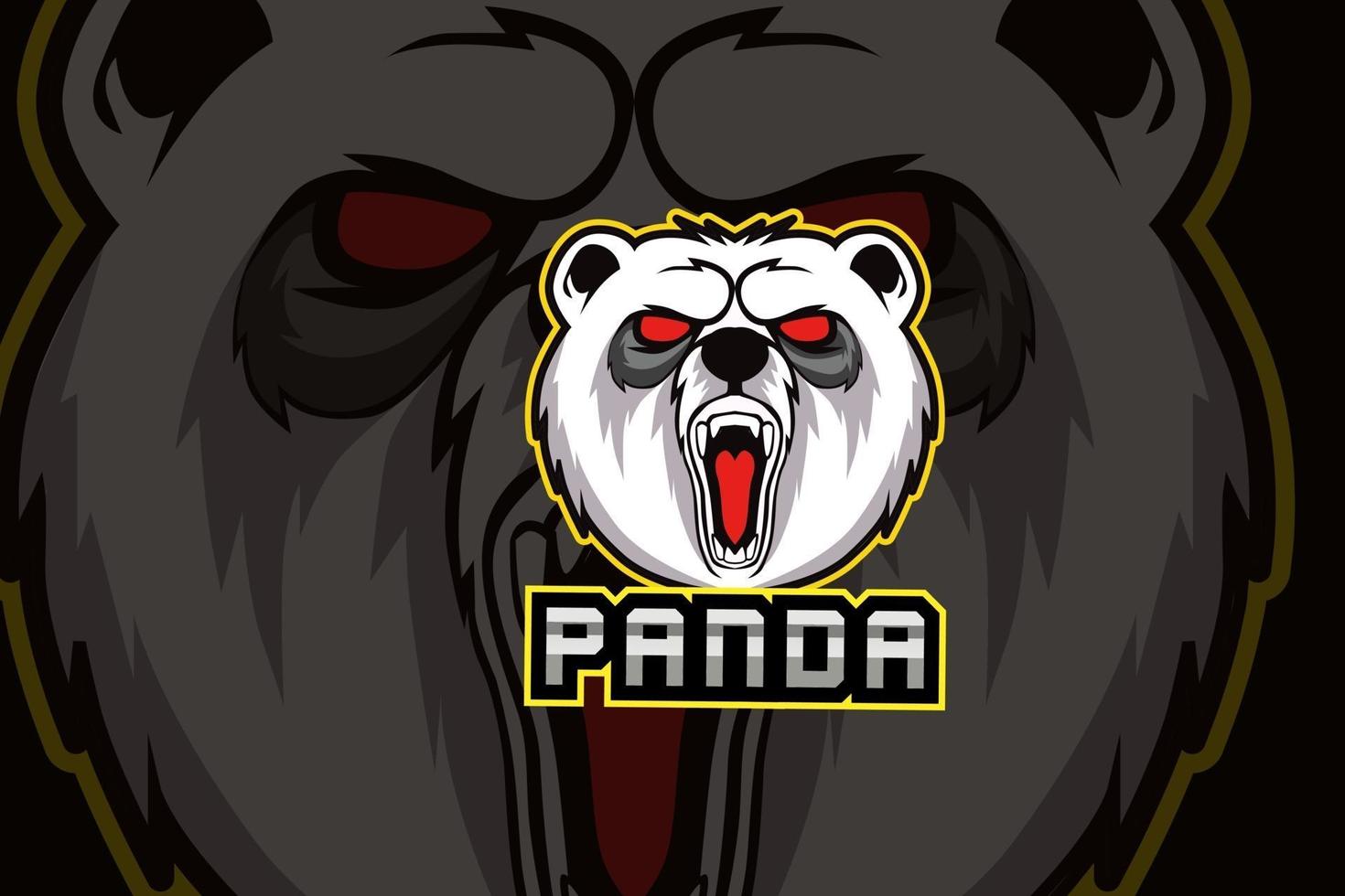 mascota panda para el logotipo de deportes y esports aislado sobre fondo oscuro vector