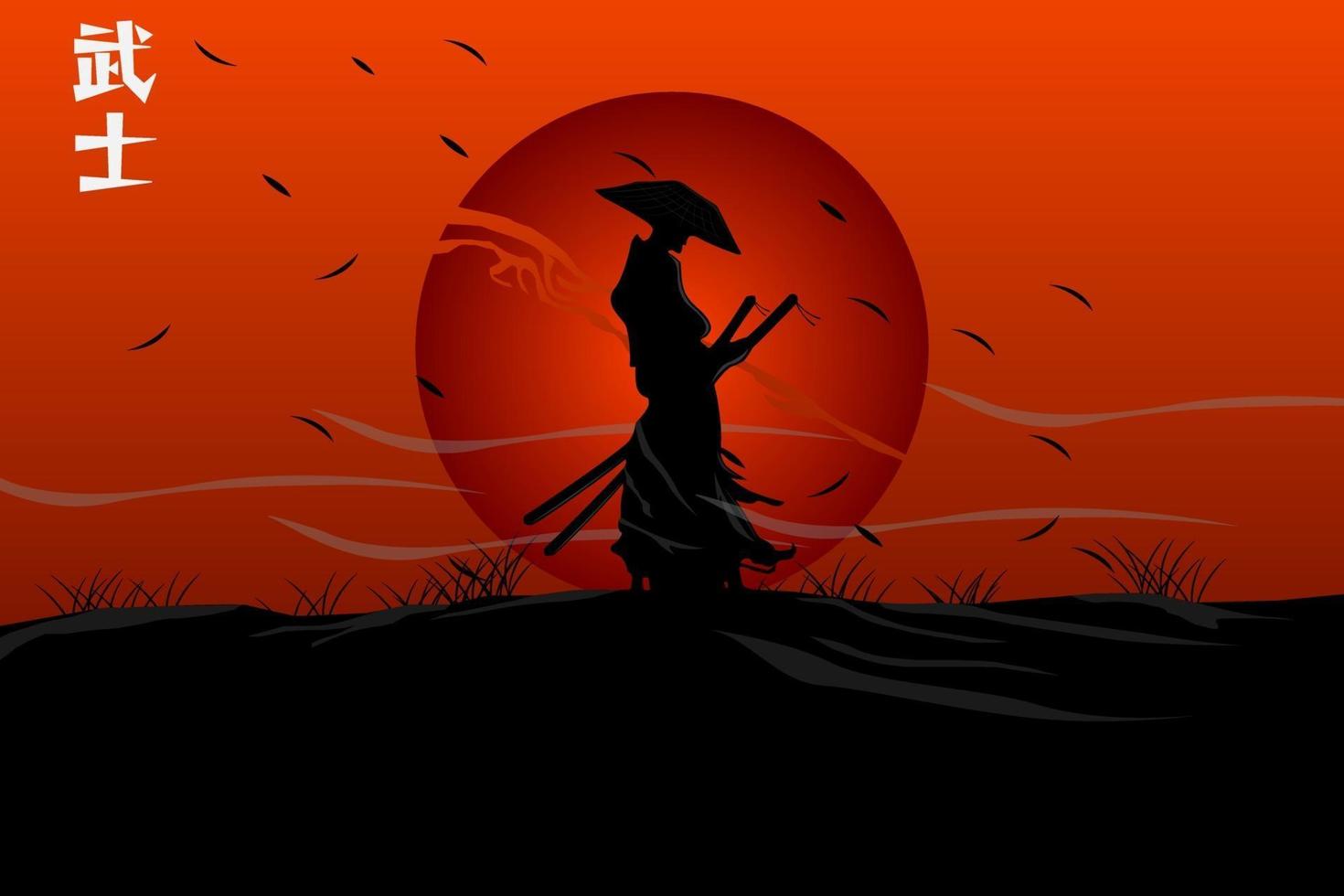 samurai design retro vintage hand drawing vector