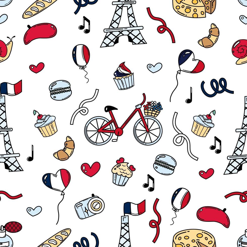 Vector seamless pattern with  hand drawn french doodle elements.