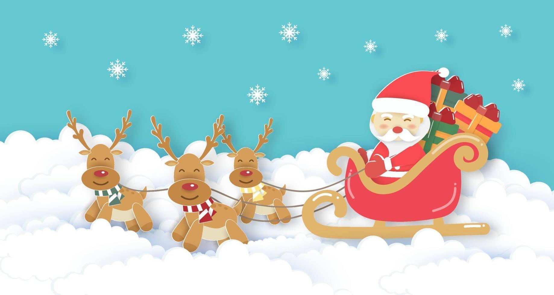 Christmas banner with a Santa clause and friends. vector