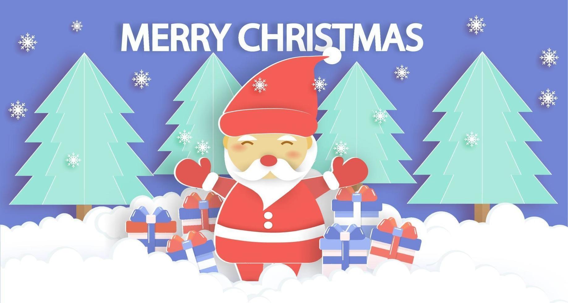 Christmas banner with a Santa clause and friends. vector