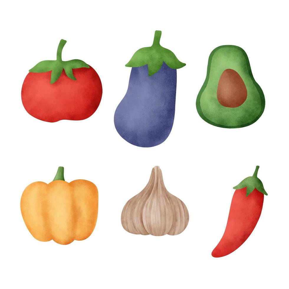 Conjunto de vegetales acuarela dibujados a mano. vector