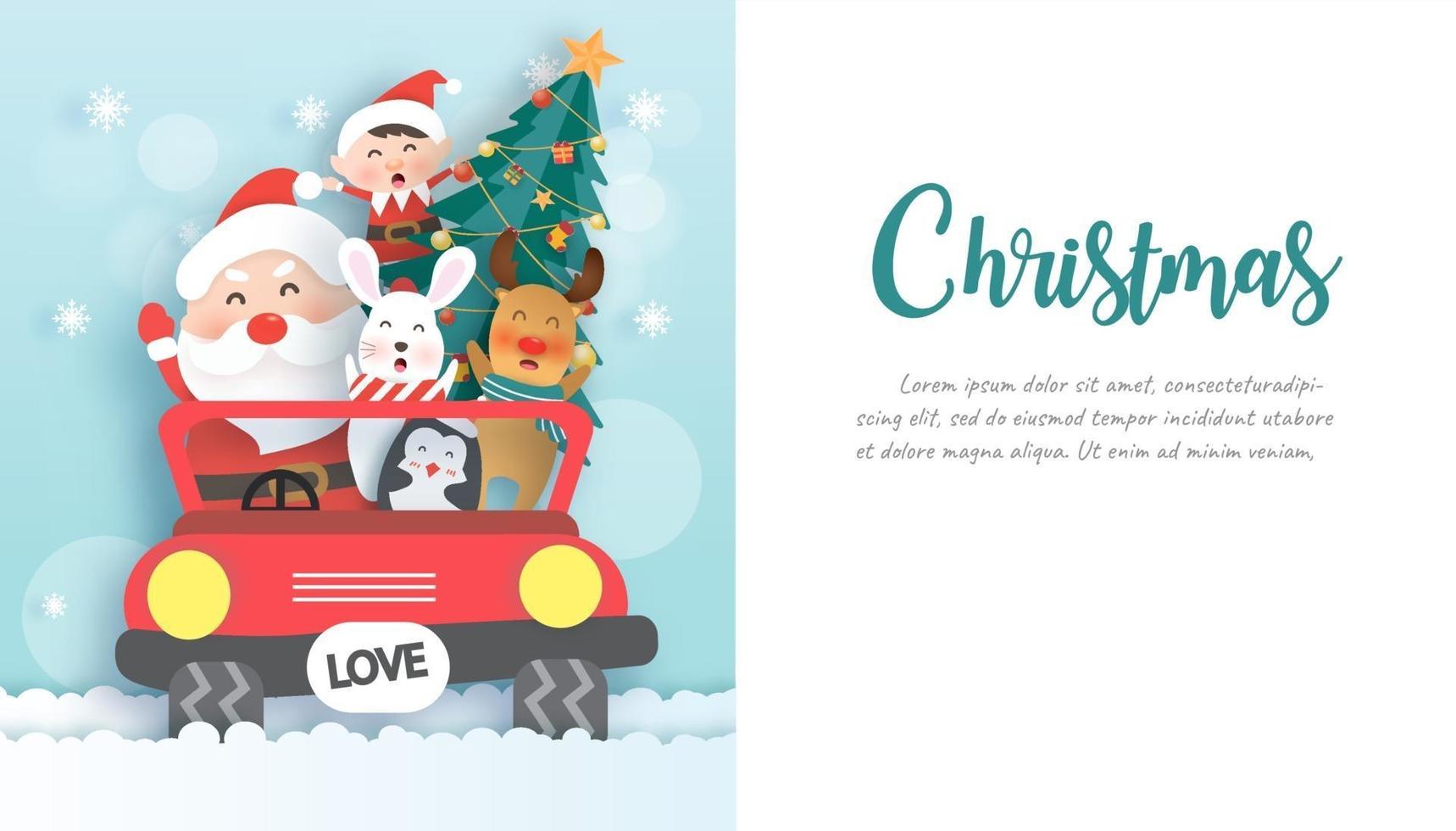 Christmas banner with a cute Santa clause and friends. vector