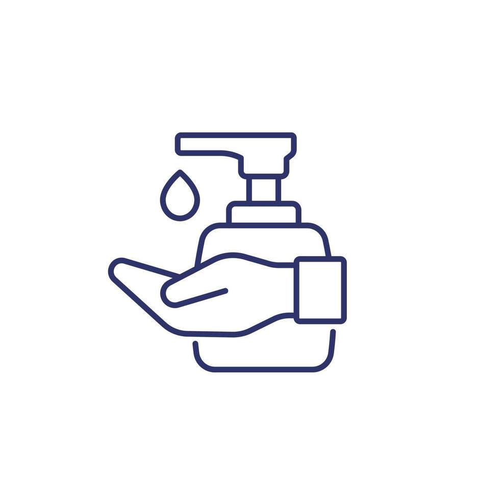 Hand sanitizer, use antiseptic, antibacterial gel line icon vector