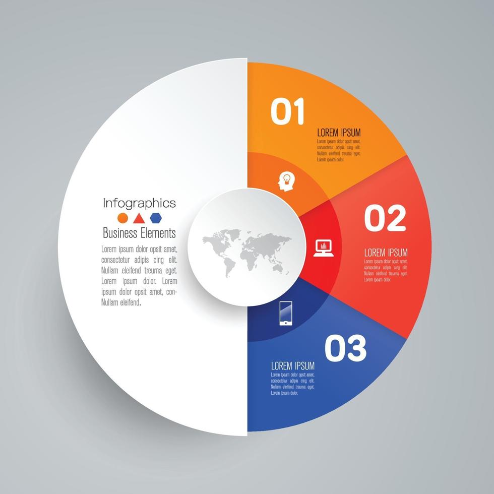 Infografías e iconos de arte en papel con 3 pasos. vector