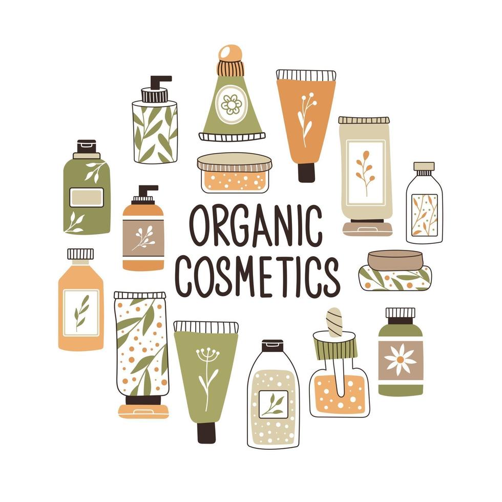 Pattern with organic cosmetics with place for text. vector