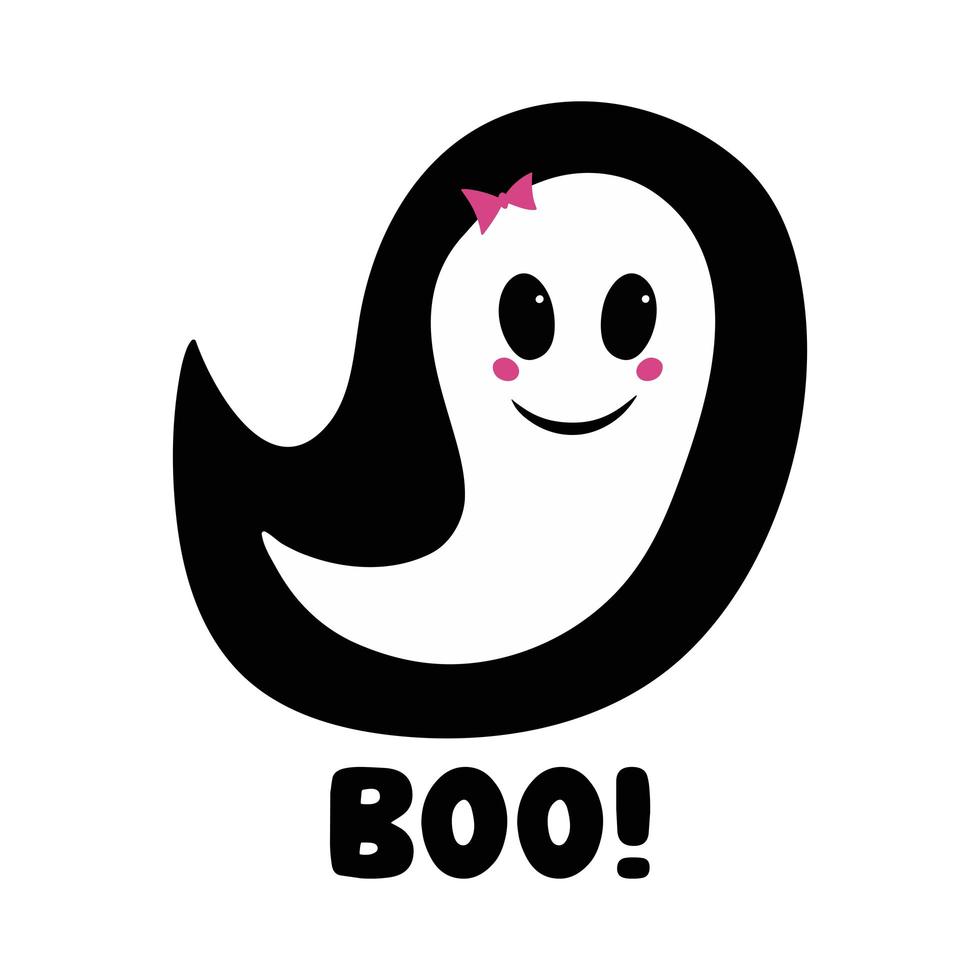 Cute girl ghost with pink blush, bow and boo word vector