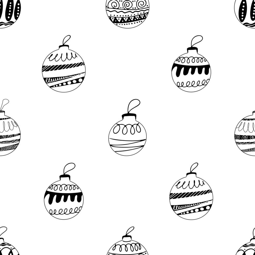 Seamless pattern from hand drawn Christmas tree balls with doodles vector