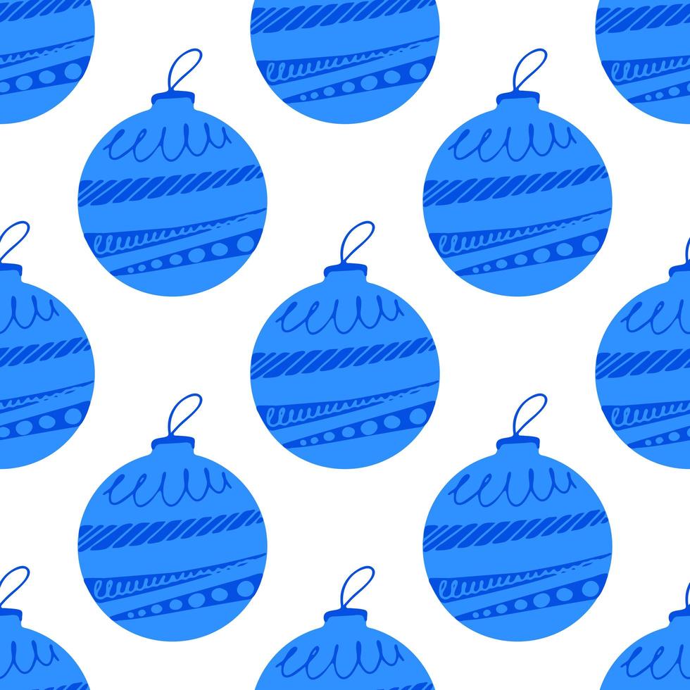 Seamless pattern, handdrawn blue Christmas tree ball with doodles vector
