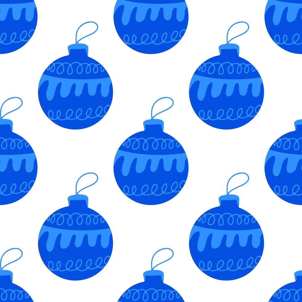 Seamless pattern, handdrawn blue Christmas tree ball with doodles vector