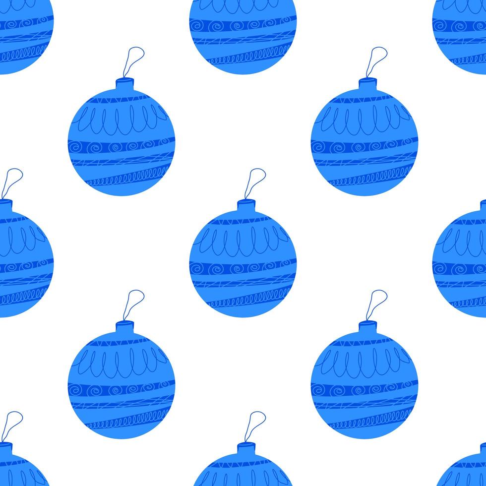 Seamless pattern, handdrawn blue Christmas tree ball with doodles vector
