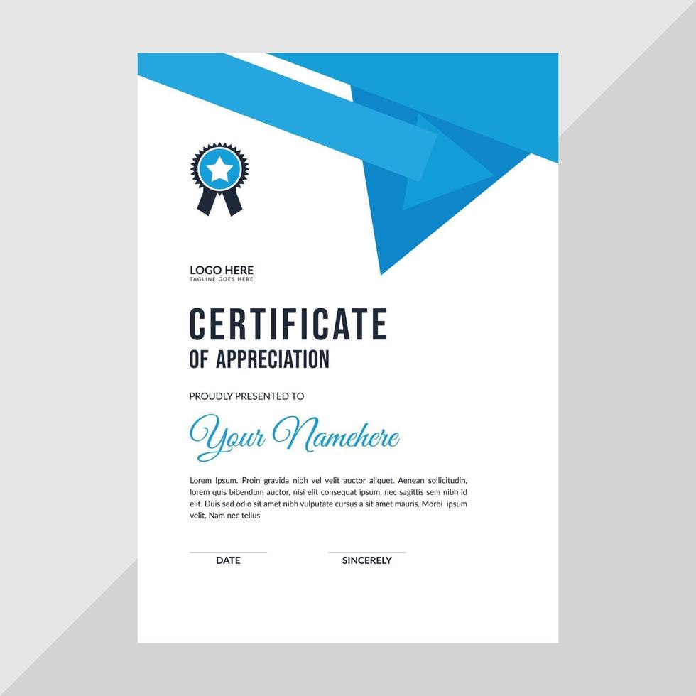 Blue triangles certificate layout vector