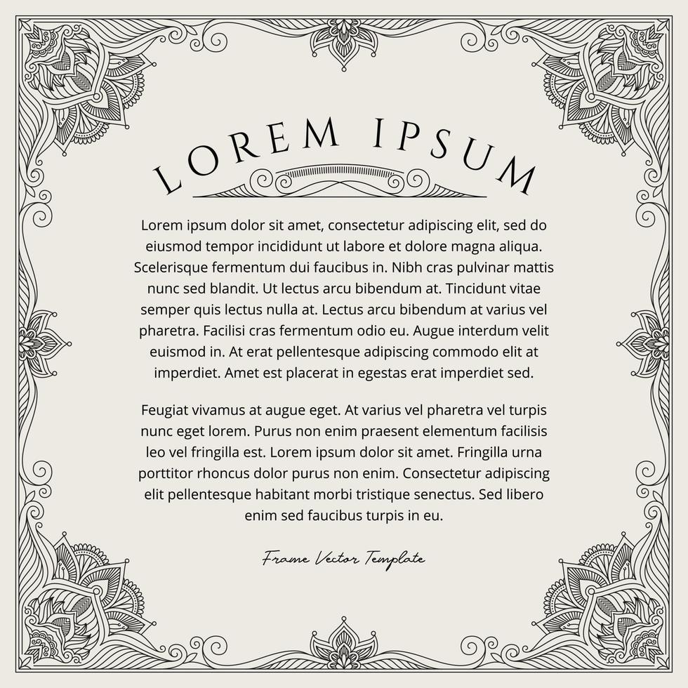 Border frame Classic luxury vintage, mandala frame pattern vector