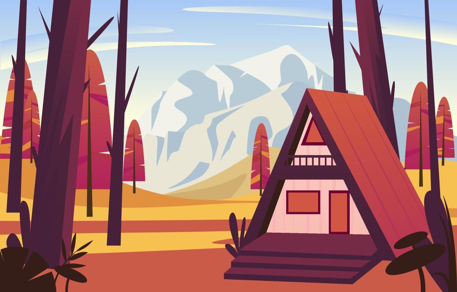 Autumn Scenery of Mountain Cabin vector