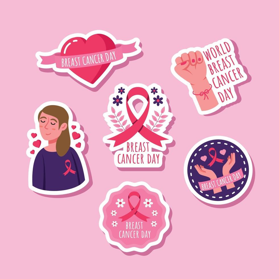 paquete de pegatinas lindas del día del cáncer de mama vector