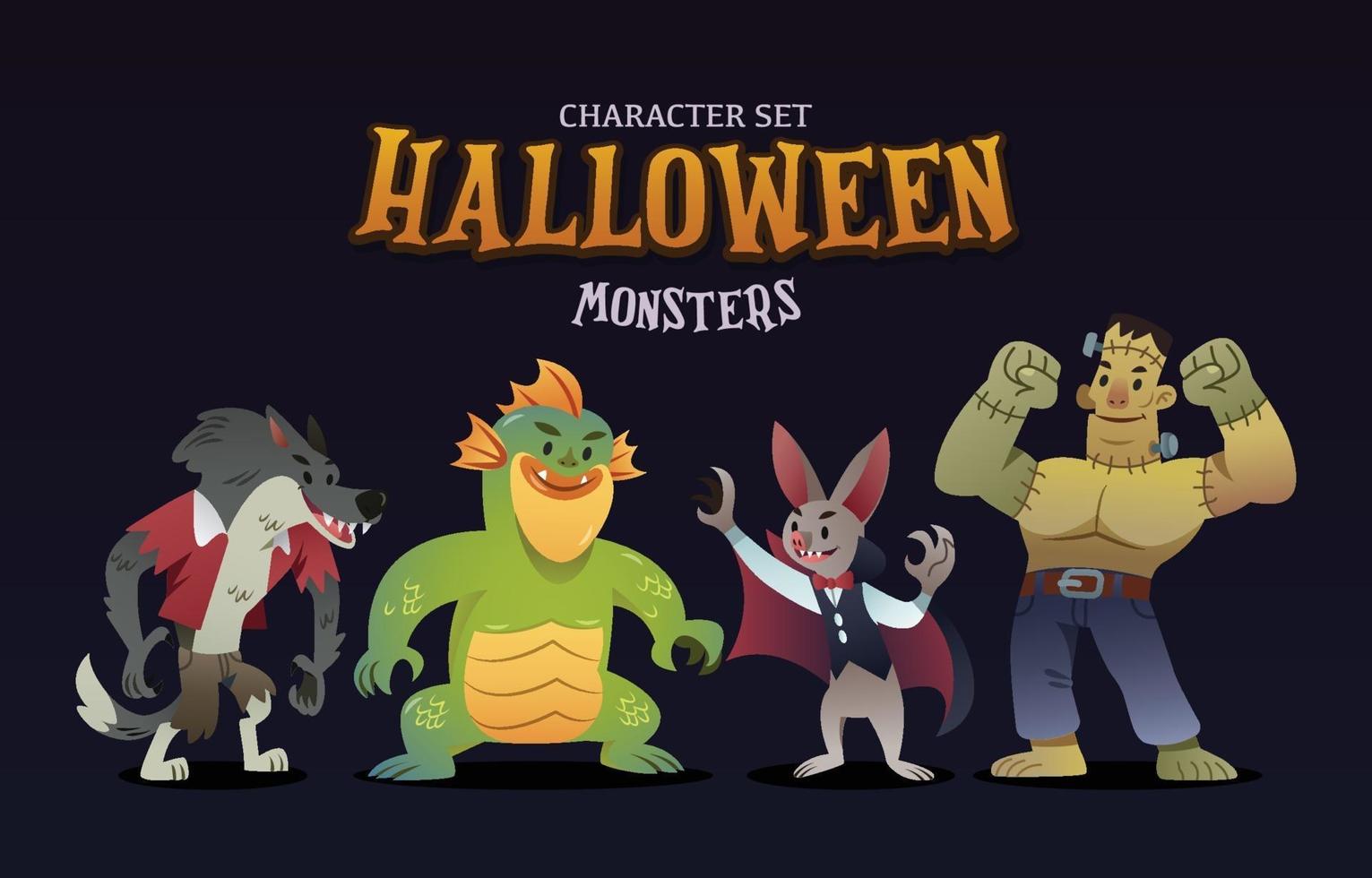 conjunto de personajes de monstruos de halloween vector