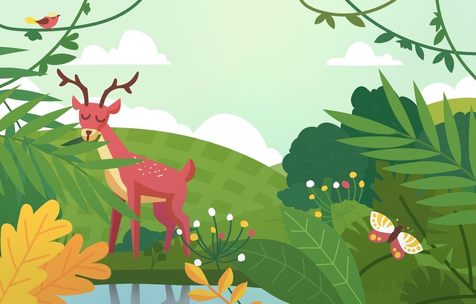 Deer and Bird on Nature Background vector