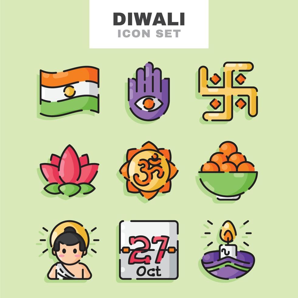 conjunto de iconos de diwali vector