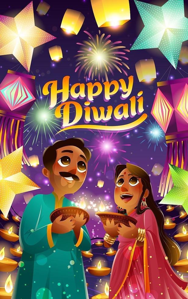 feliz diwali festival de concepto de luces vector