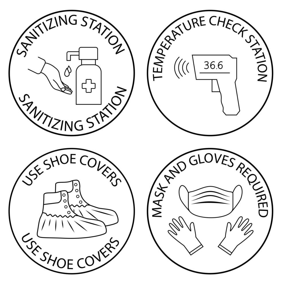 Hand sanitizing and temperature check station Shoe covers vector