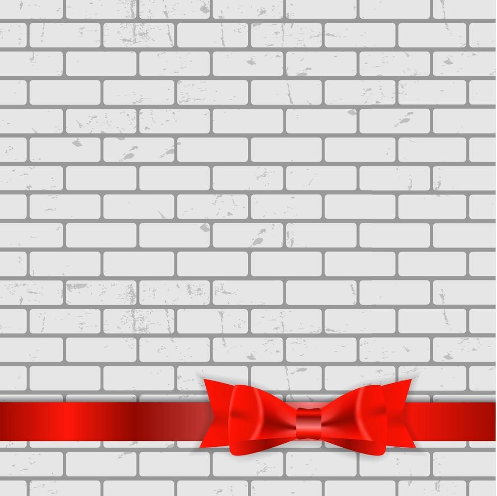 Background of Brick Wall Texture with Bow and Ribbon Vector Illu