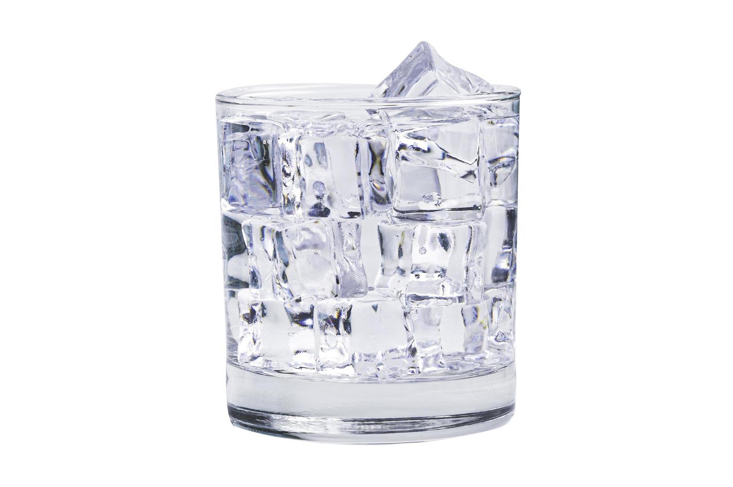 Glass of ice cubes cold fresh water for drink photo