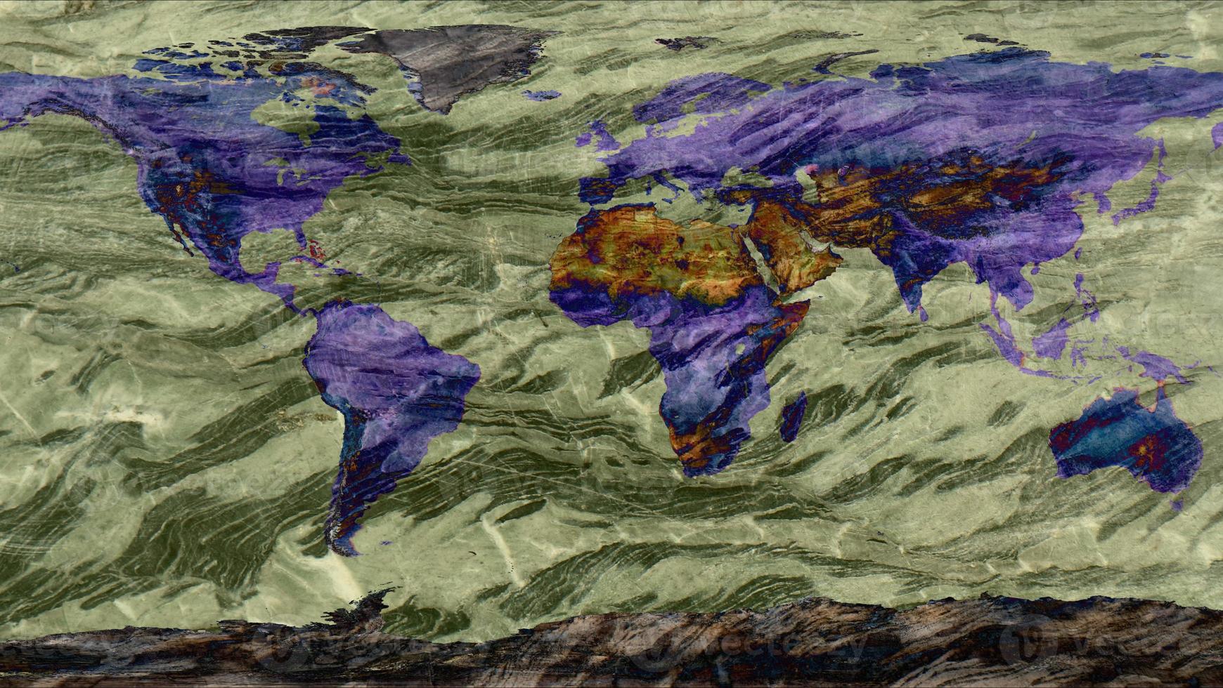 World map made by hard granite stone texture surface photo