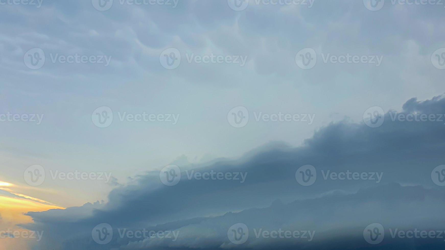 cielo azul con nubes, pájaros voladores y ramas verdes. foto