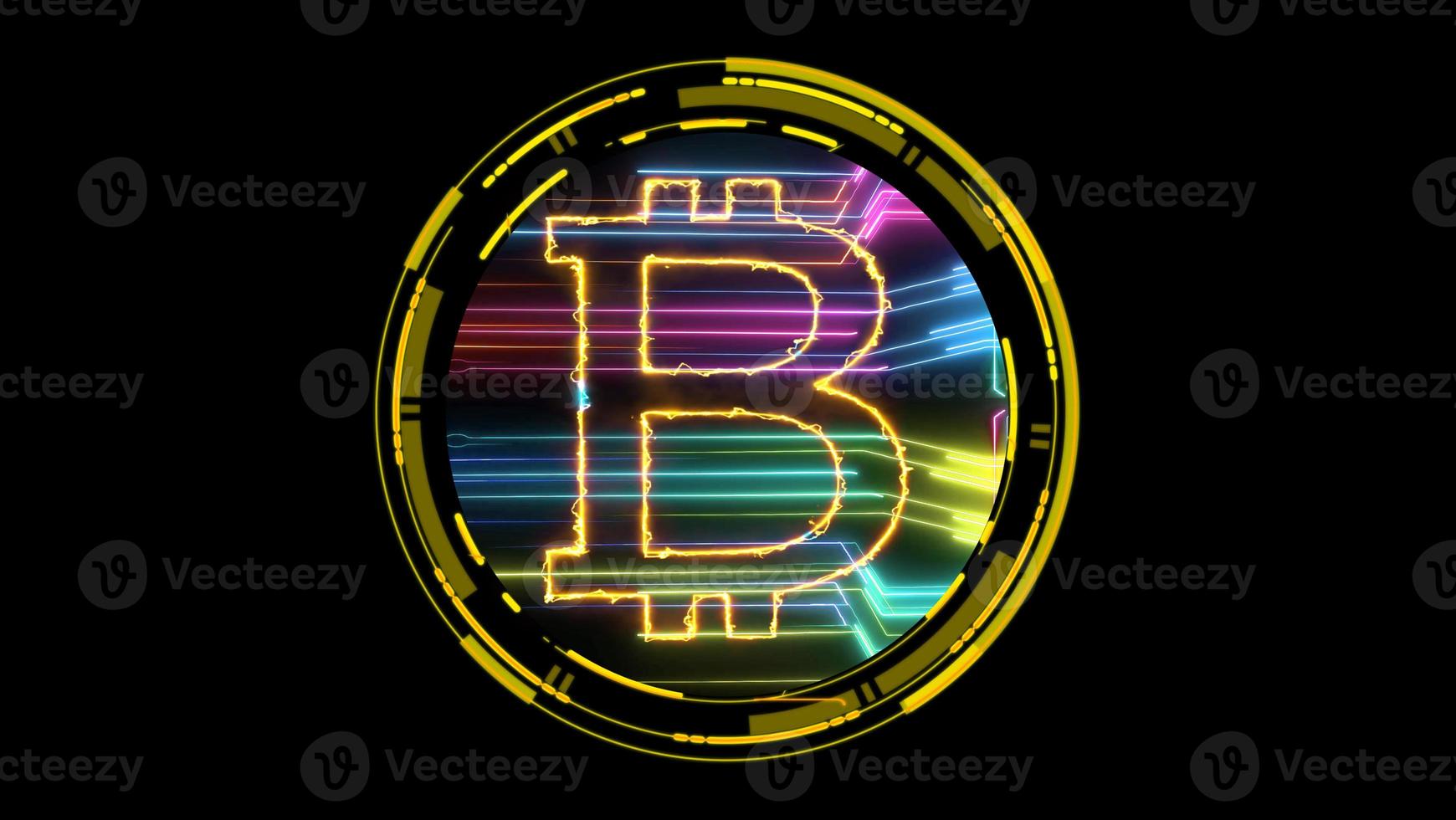 Bitcoin cryptocurrency and futuristic rainbow digital laser photo