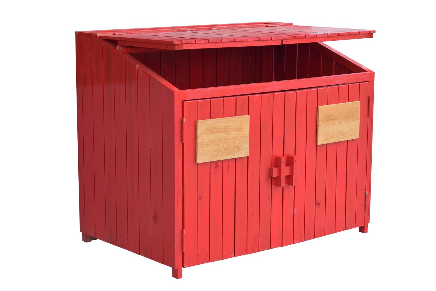 Wooden garbage, trash bin isolated photo