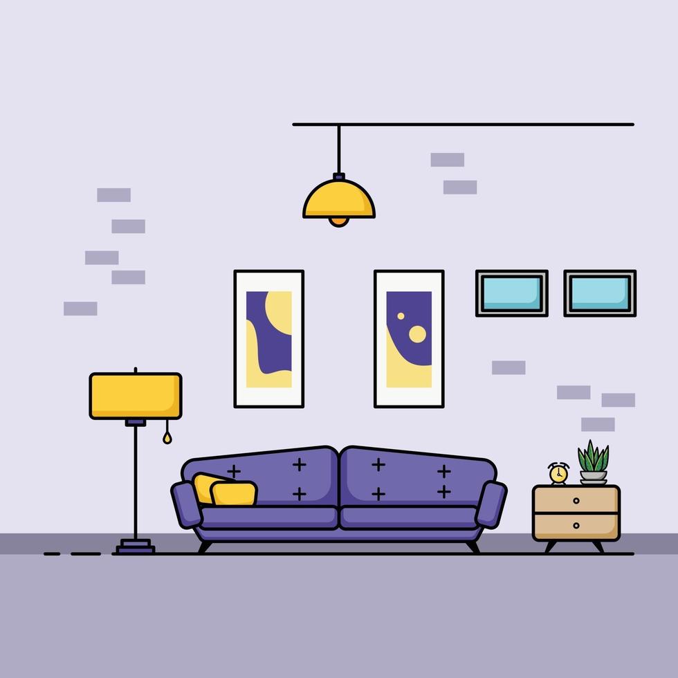 diseño plano, concepto de interior de sala de estar con muebles. vector