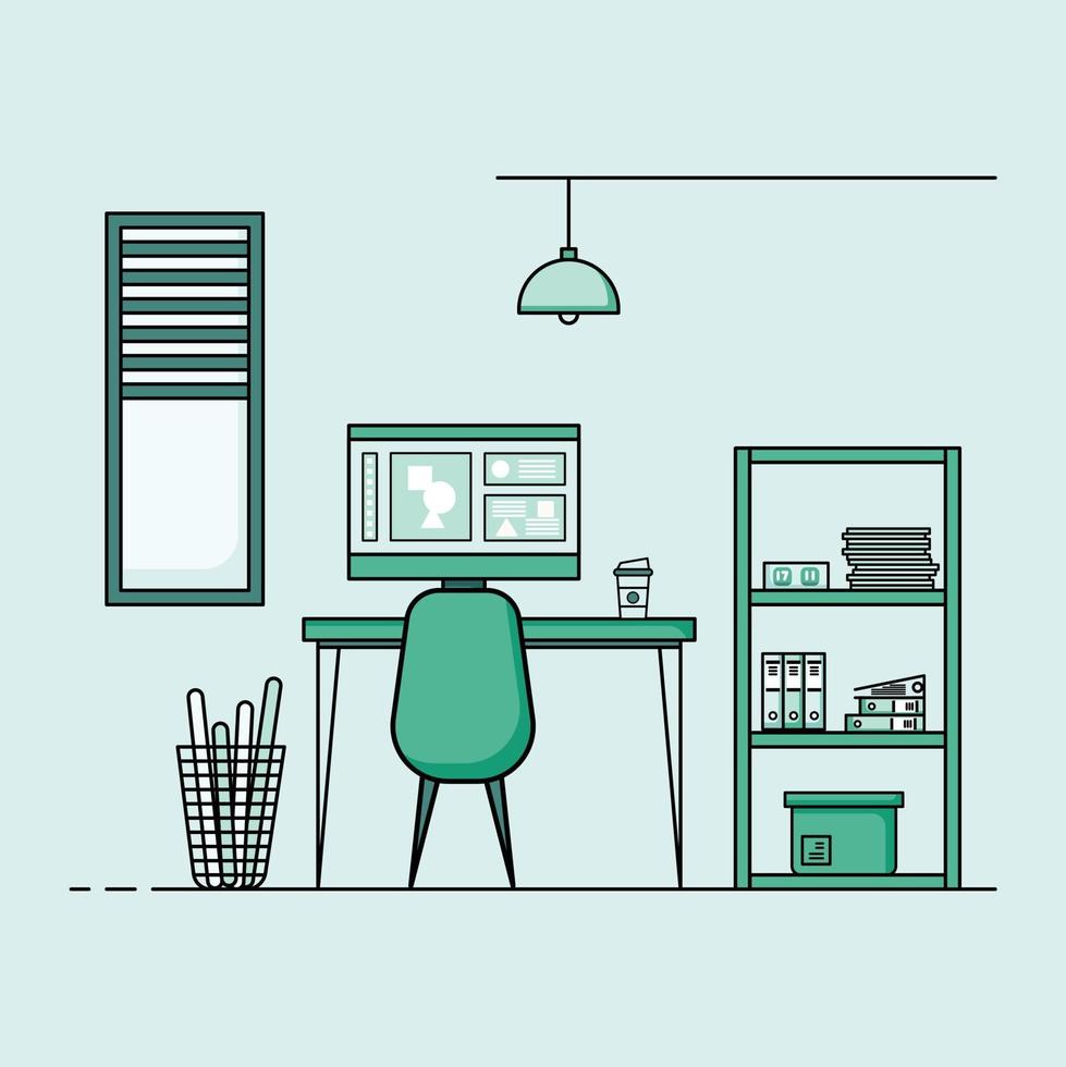 diseño plano de la mesa de trabajo, concepto de interior de la mesa de trabajo. vector