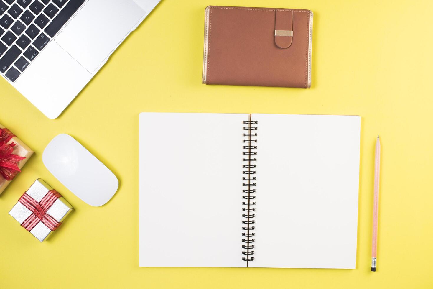 Flat lay, top view office table desk. Workspace background. photo