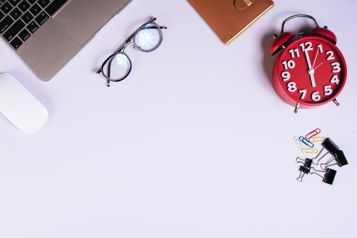 Flat lay, top view office table desk. Workspace background. photo