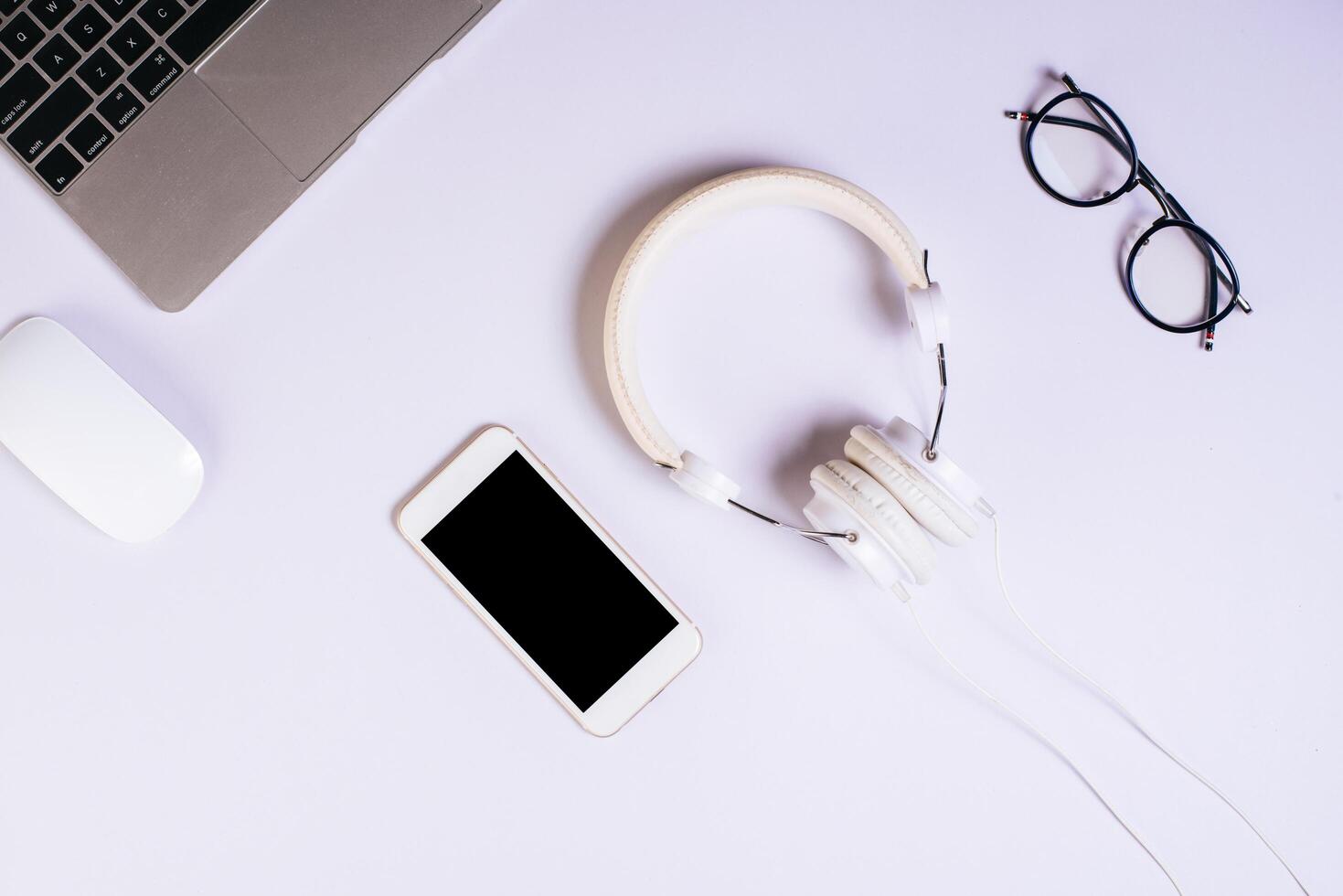 Flat lay, top view office table desk. Workspace background. photo