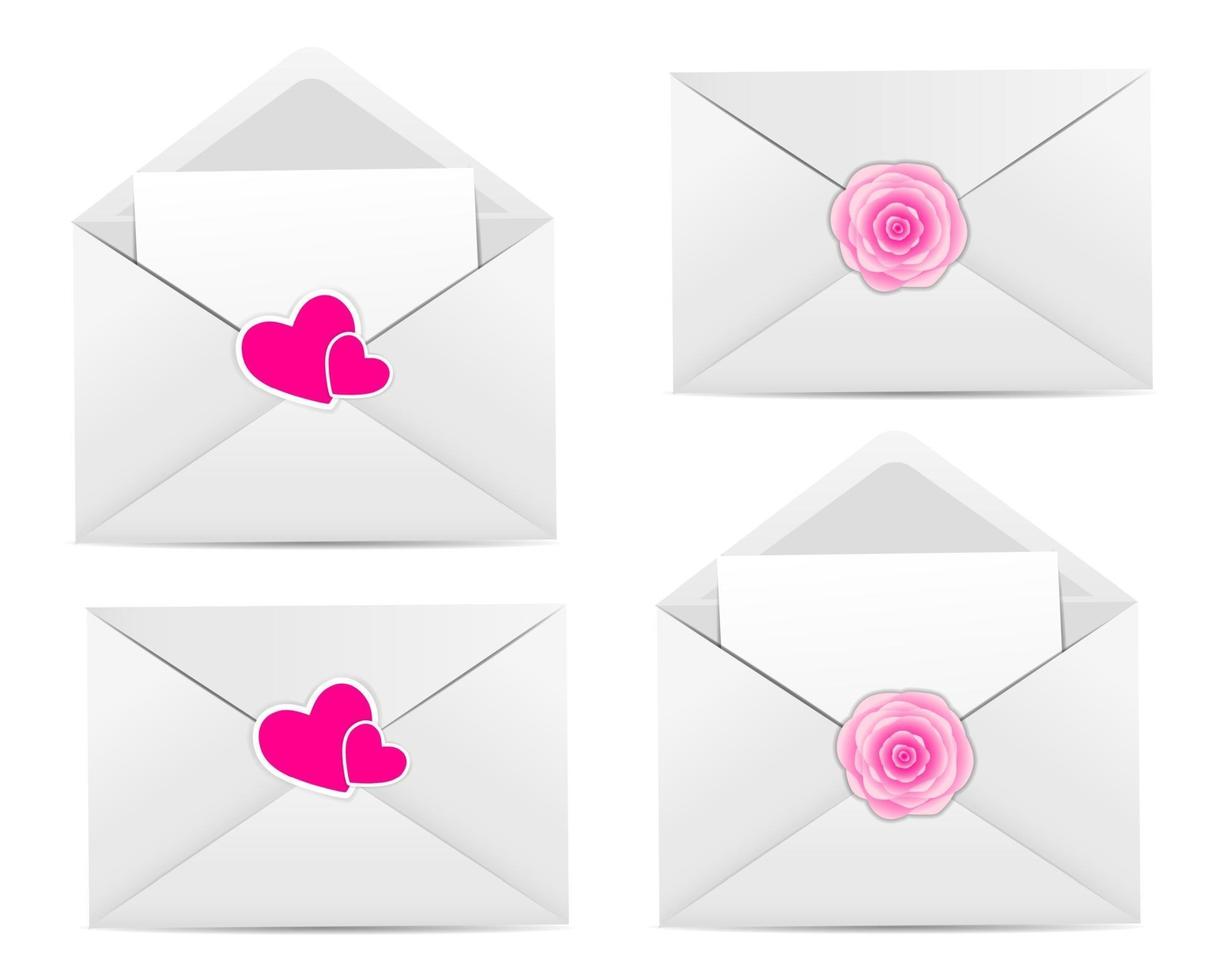 Valentine Day Card with Envelope, Heart and Rose Flower Vector