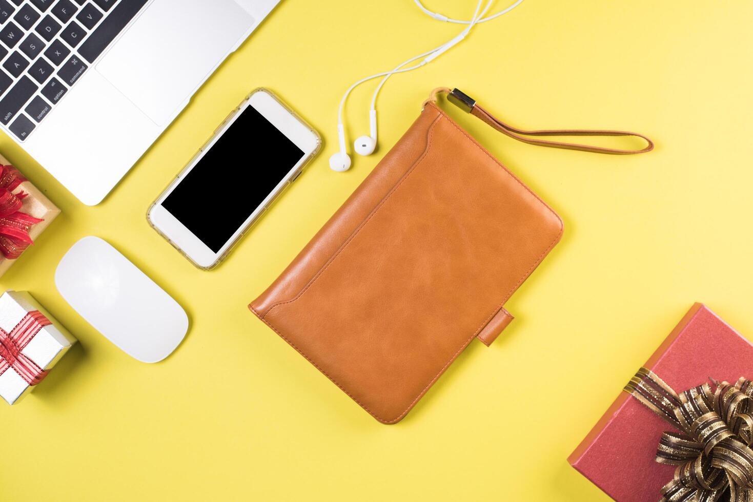 Flat lay, top view office table desk. Workspace background. photo